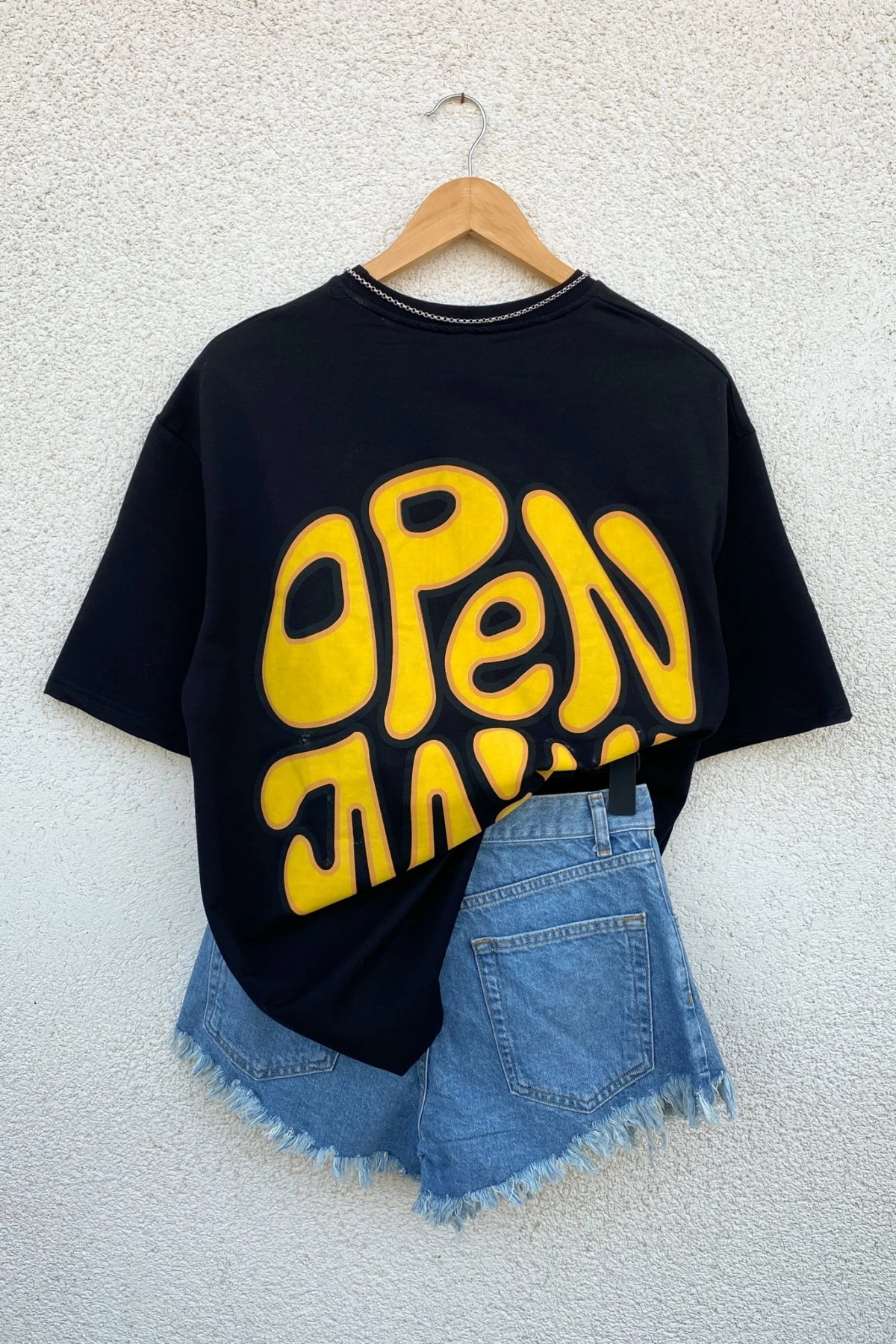 Siyah Open Mind Sırt Baskılı Unisex Tshirt