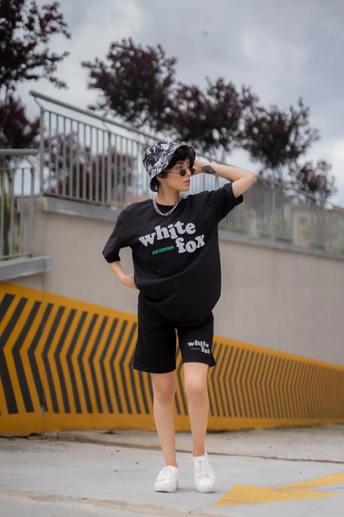 Siyah White Fox Şortlu Unisex Eşofman Takımı