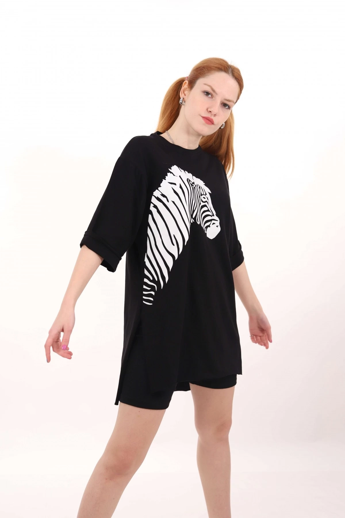 Siyah Zebra Baskılı Tshirt
