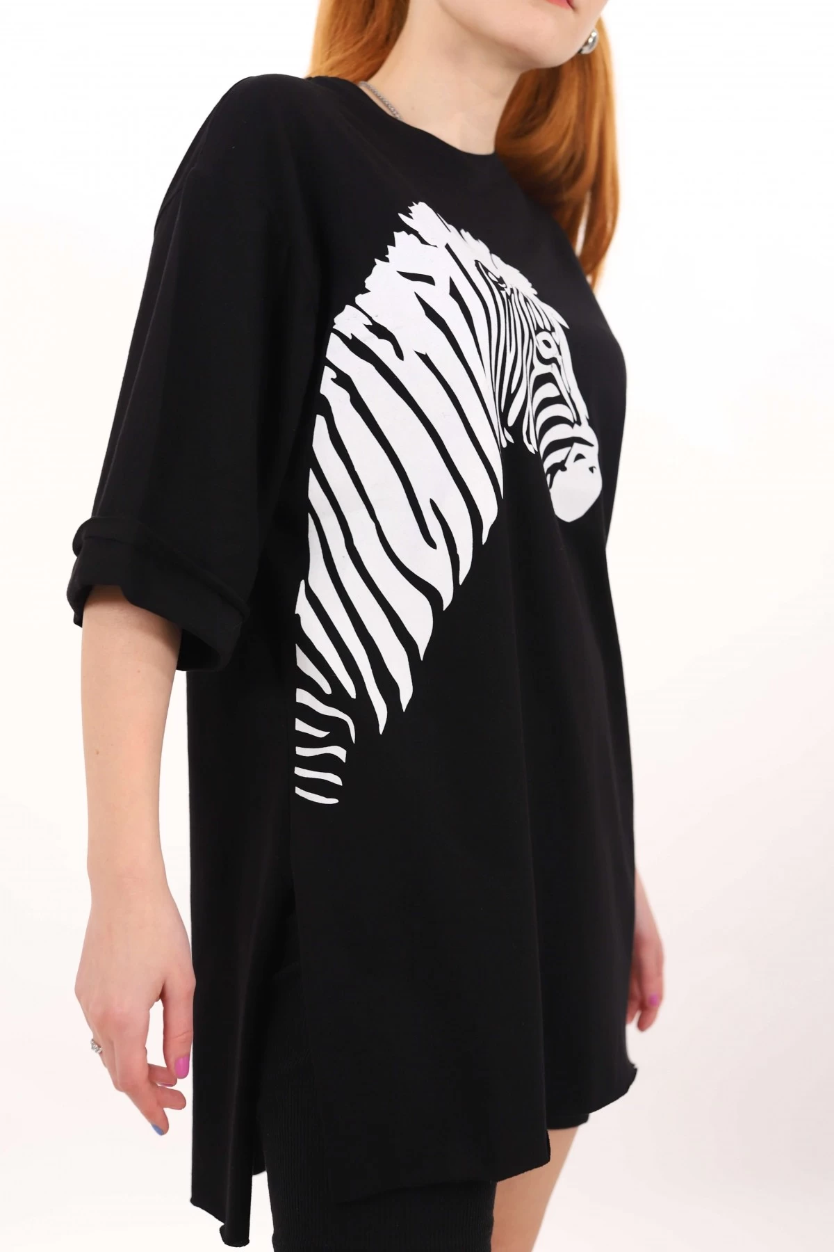 Siyah Zebra Baskılı Tshirt
