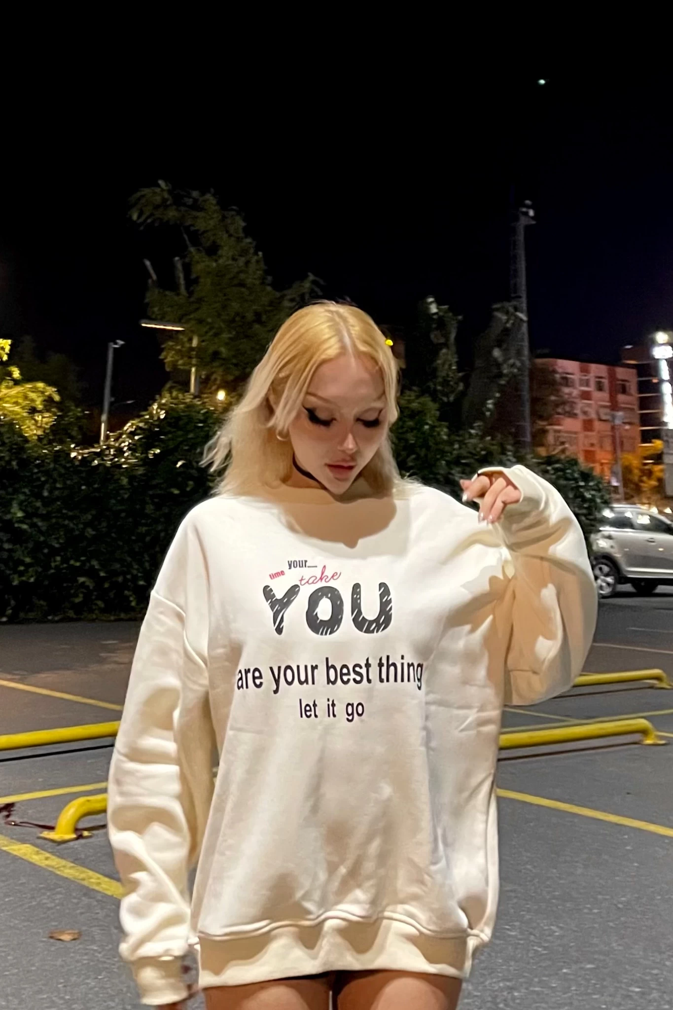 Take You Baskılı Unisex Sweatshirt Bej