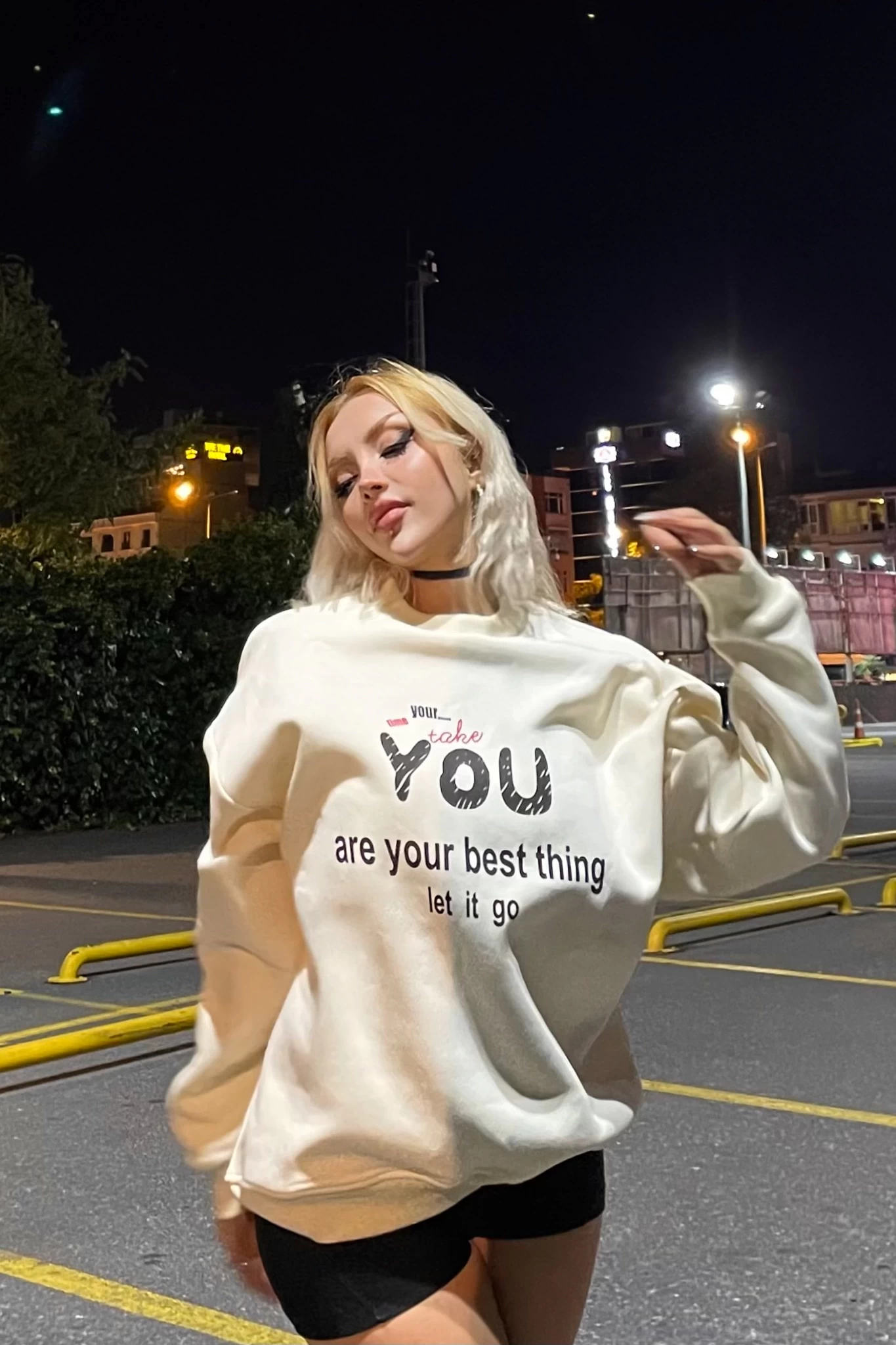 Take You Baskılı Unisex Sweatshirt Bej