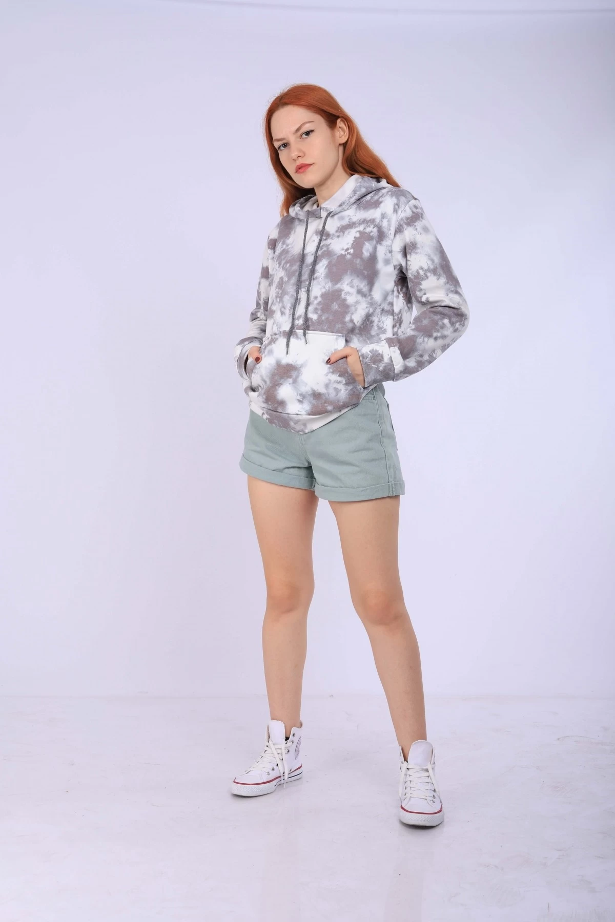 Taş Batik Yıkama Kanguru Unisex Sweatshirt