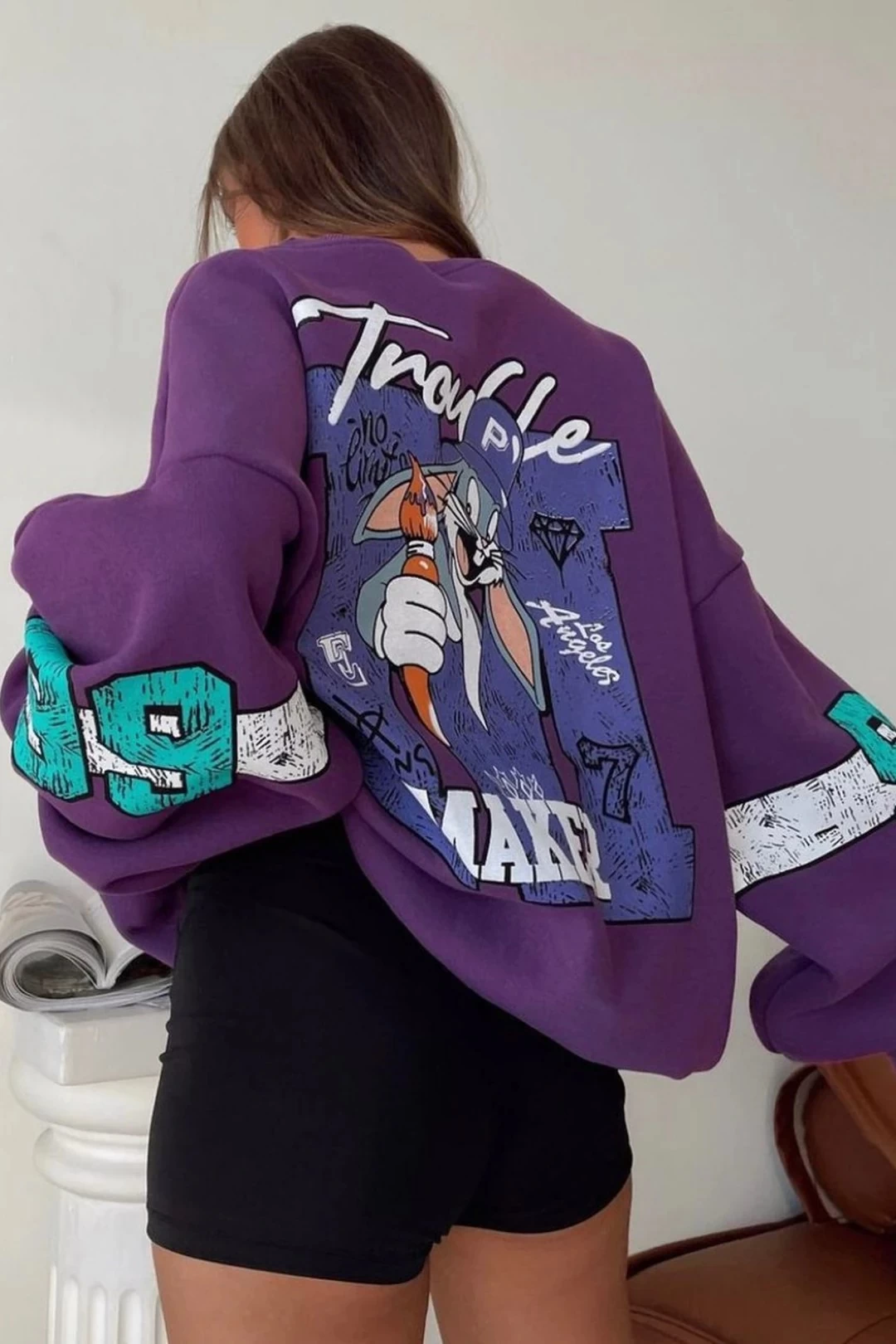 Trouble Maker Unisex Oversize Sweatshirt Mor