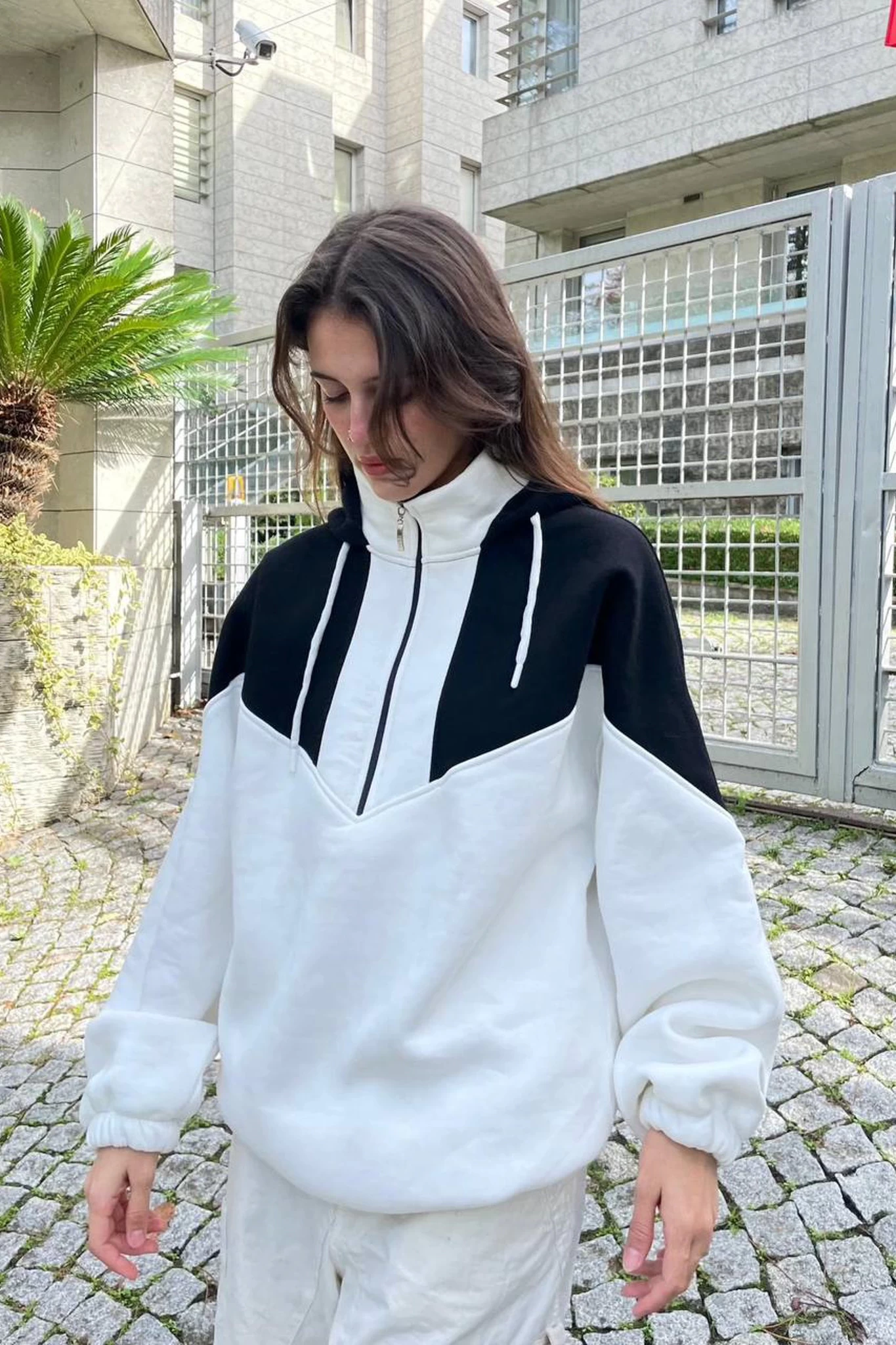 V parçalı Yarım Fermuar Unisex Sweatshirt