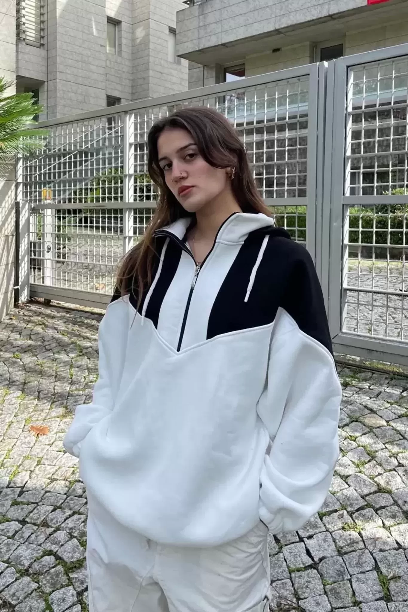 V parçalı Yarım Fermuar Unisex Sweatshirt