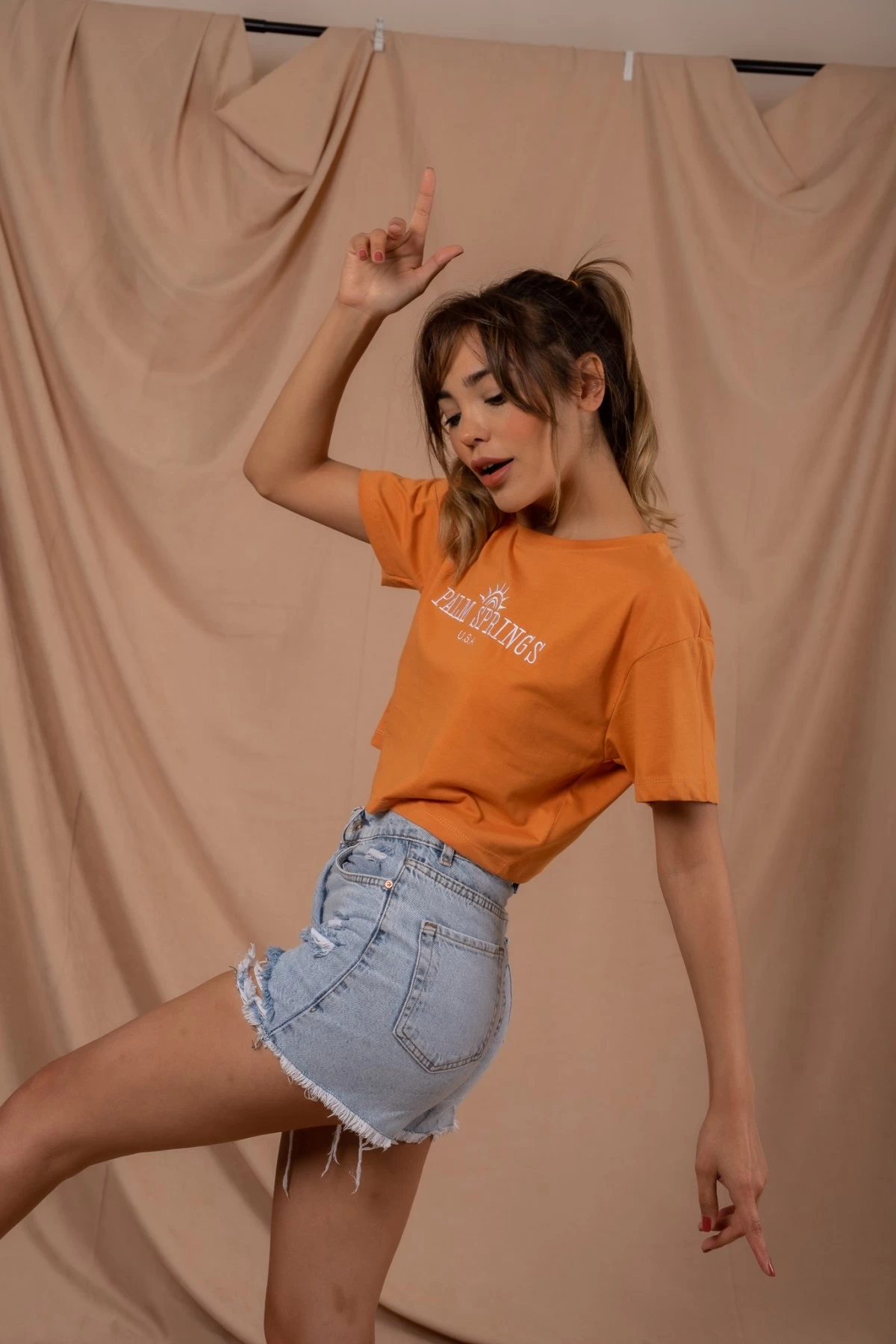 Vizon Palm Springs Nakışlı Crop Tshirt