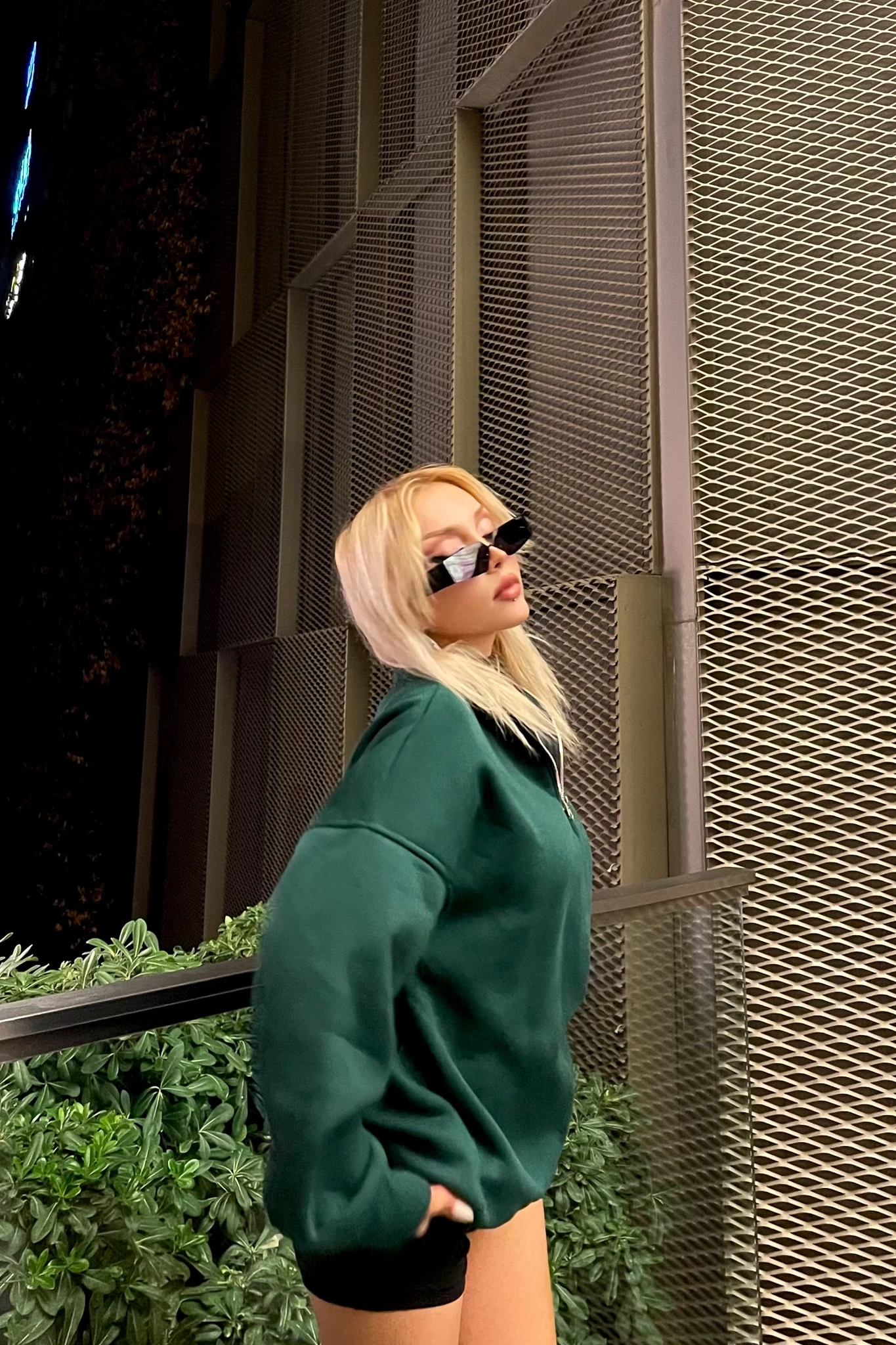 Yarım Fermuar Dik Yaka Basic Unisex Sweatshirt Yeşil