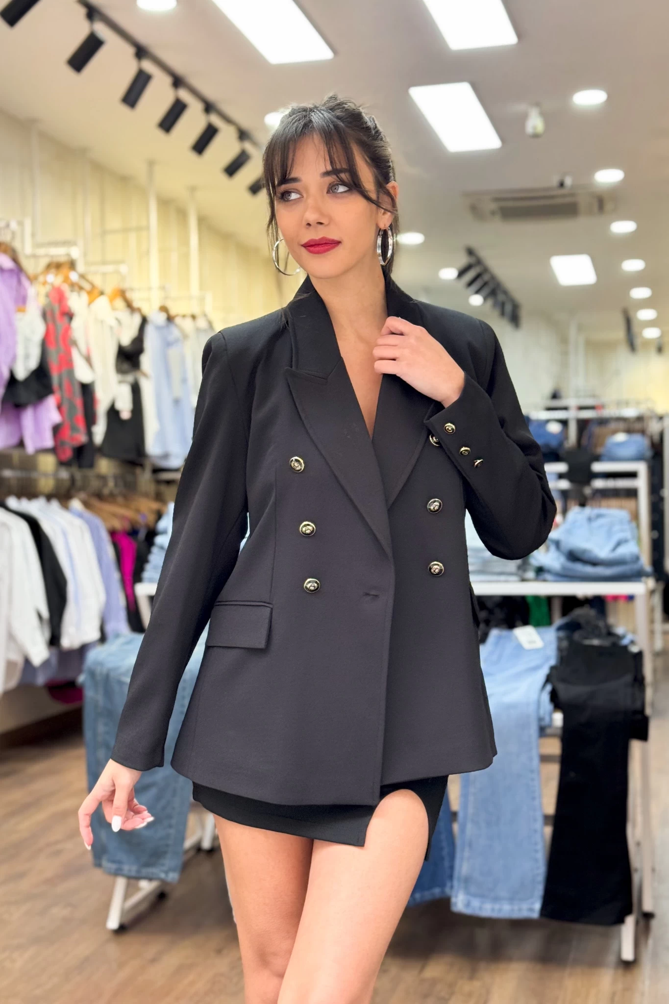 Zr Model Altı Düğme Blazer Ceket Siyah