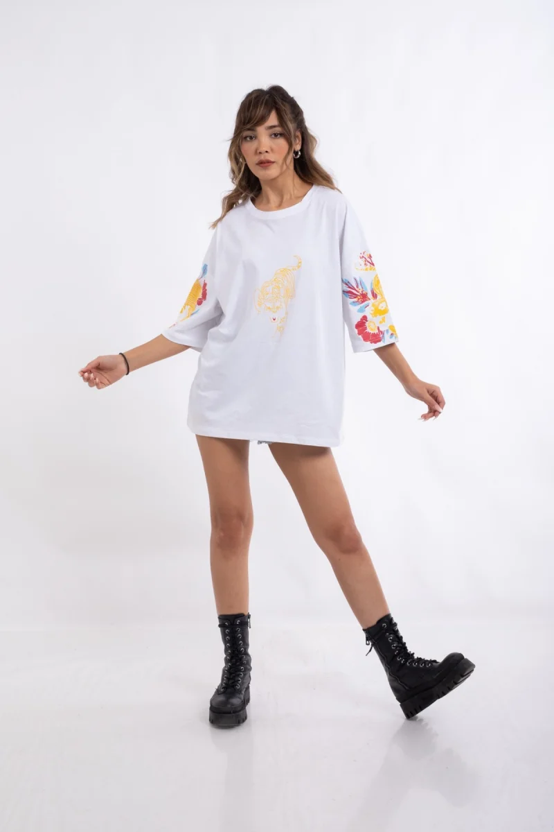 Beyaz Kaplan Baskı Unisex Tshirt