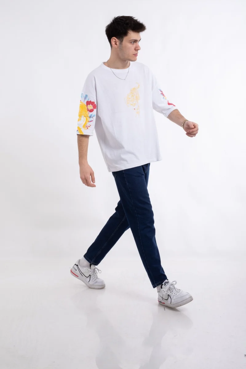 Beyaz Kaplan Baskı Unisex Tshirt