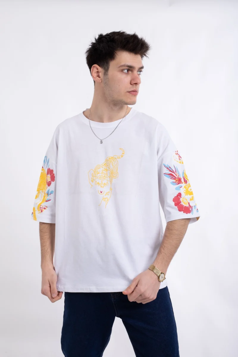 Beyaz Kaplan Baskı Unisex Tshirt