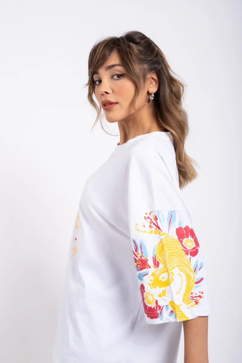 Beyaz Kaplan Baskı Unisex Tshirt