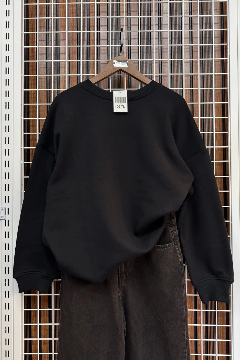 Bisiklet Yaka Oversize Sweatshirt - Siyah