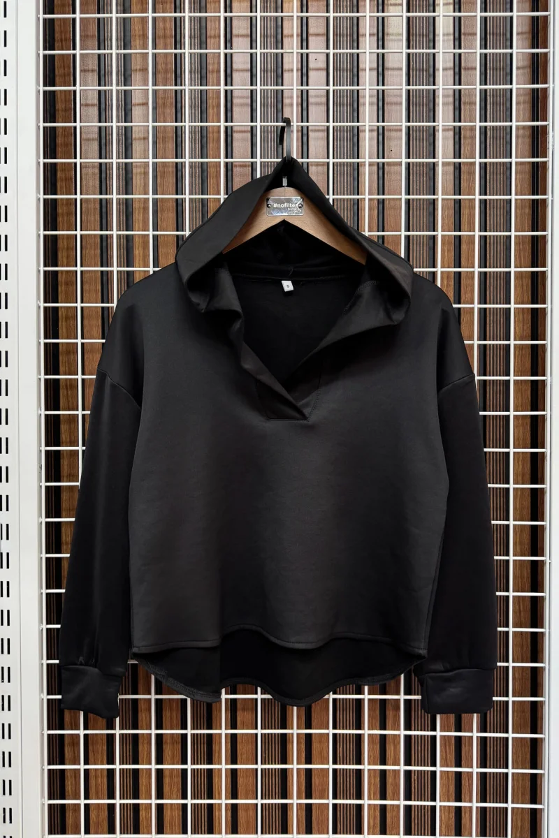 Kapüşonlu Modal Sweatshirt - Siyah
