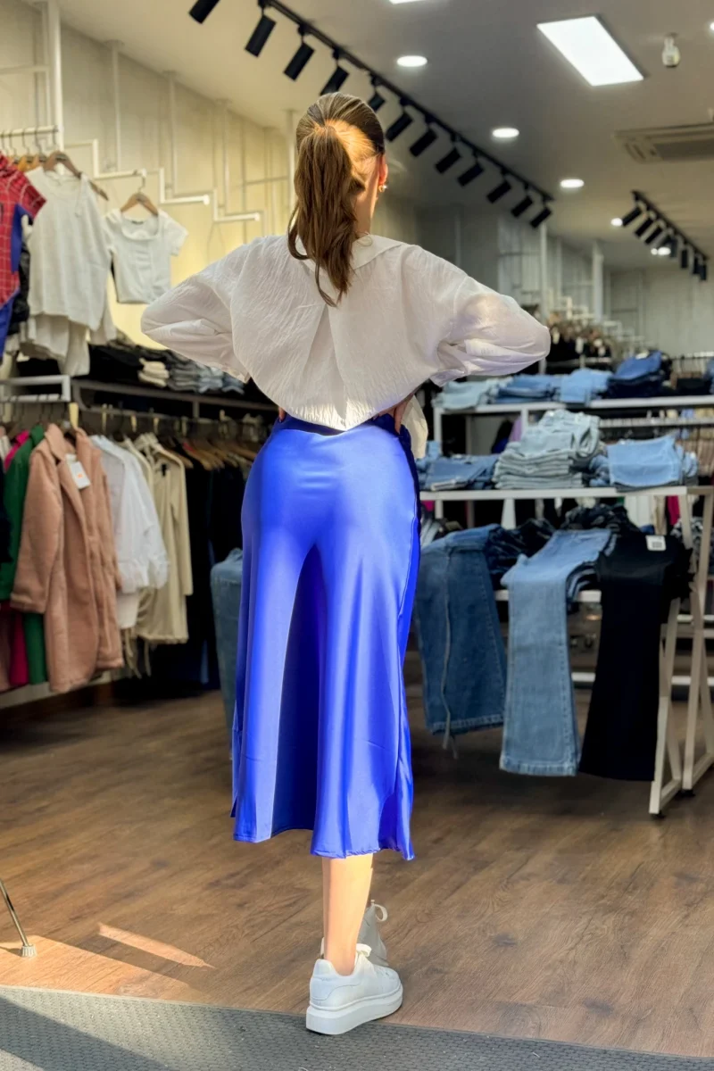 Saten Midi Etek - Mavi