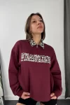 Fearless Leopar Desen Polo Yaka Sweatshirt - Bordo