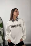 Fearless Leopar Desen Polo Yaka Sweatshirt - Beyaz