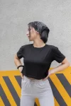 Siyah Düz Crop Tshirt