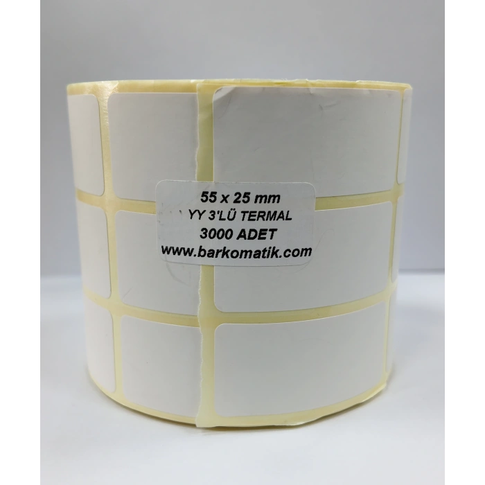 25X55 TERMAL ETİKET 3000 ADET 55X25 3 SIRA DİKEY