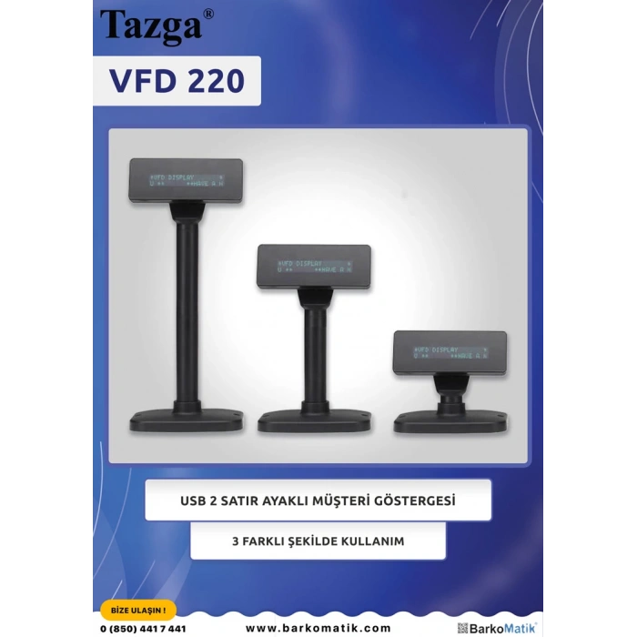 MNT-TAZGA ID VFD220 USB 2 SATIR MÜŞTERİ GÖSTERGESİ AYAKLI