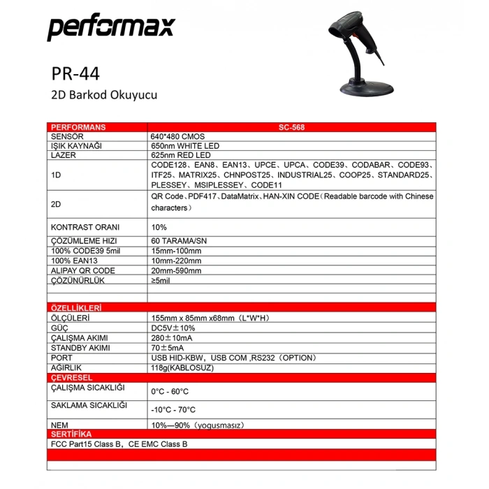 PERFORMAX PR-44 2D STANDLI BARKOD OKUYUCU