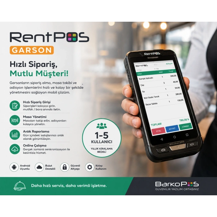 RENTPOS GARSON YILLIK KİRALAMA BEDELİ 1-5 KULLANICI