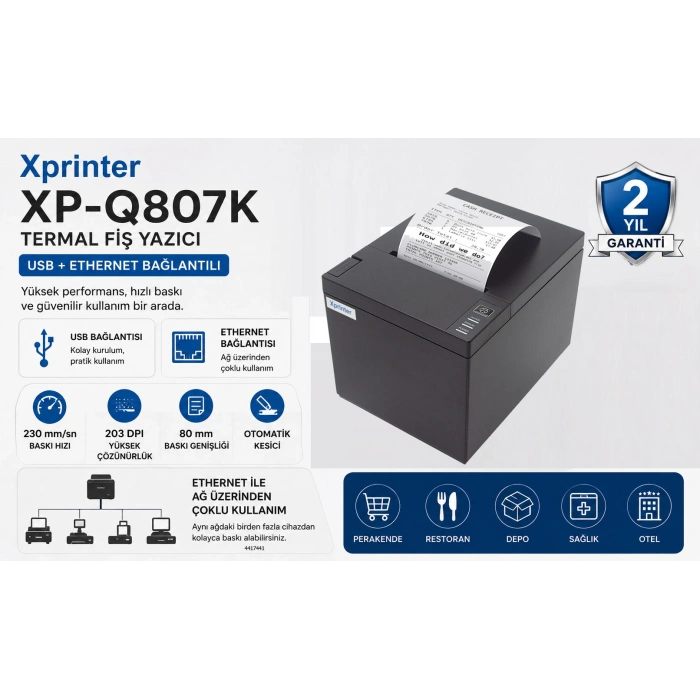 XPRINTER XP-Q807K TERMAL FİŞ YAZICI (USB+ ETHERNET)