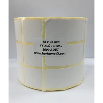 25X55 TERMAL ETİKET 3000 ADET 55X25 3 SIRA DİKEY