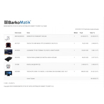 BARKOPOS STANDART PAKET BİLGİSAYAR, YAZICI, OKUYUCU, ÇEKMECE 18.5