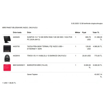 MİNİ PAKET BİLGİSAYAR,YAZICI, OKUYUCU,