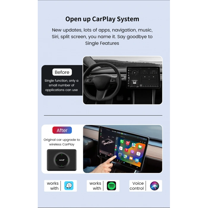 Carlinkit Tesla Kablosuz Carplay Adaptörü Carlinkit T2C Sim Hatsız Model