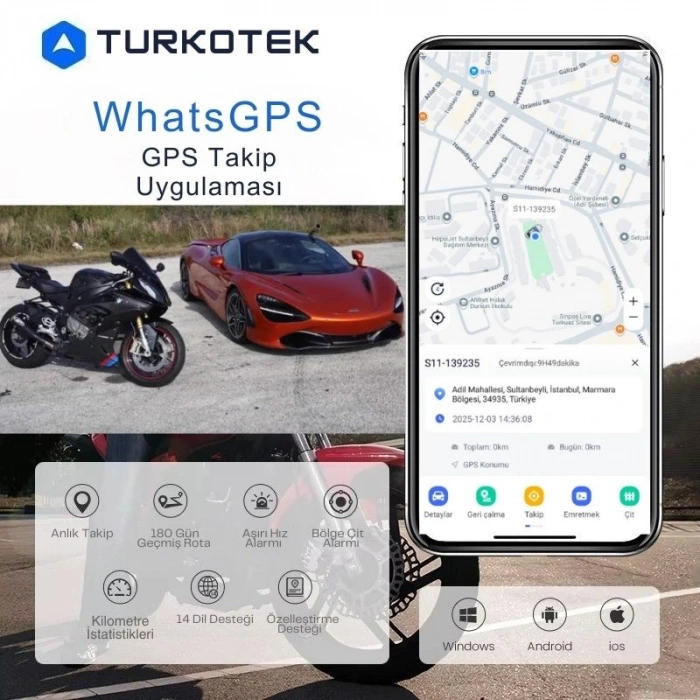 TURKOTEK R11 Kablolu Çok Fonksiyonlu GPS Takip Cihazı | 1 YIL KULLANIM DAHİL SIM KARTLI | Araç, Motosiklet, Kamyonet , Hafif Ticari Araçlar, Elektrikli Bisiklet, Scooter Uyumlu