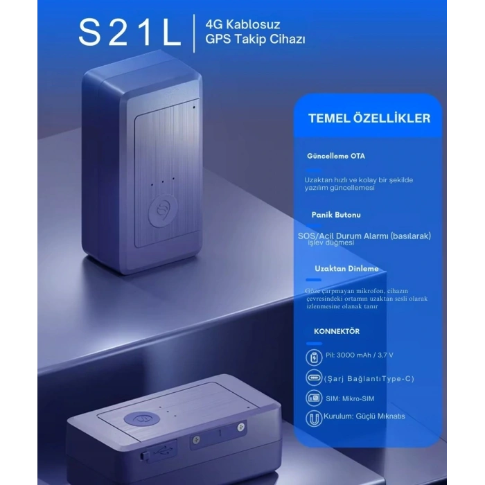 Turkotek S21L 4G Kablosuz 3.000 Mah 20 Gün Şarj Ömrü Araç Motosiklet Gps Takip Cihazı Son Teknoloji̇ – Aküden Bağımsız Kablosuz Mıknatıslı (İmei Kayıtlı)