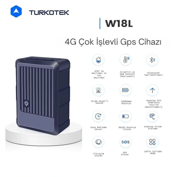 Turkotek W18L4G Kablosuz 10000 Mah 30Gün Şarj Ömrü Araç Motosi̇klet Gps Taki̇p Ci̇hazı Son Teknoloji̇ – Aküden Bağımsız Kablosuz Mıknatıslı (İmei Kayıtlı)