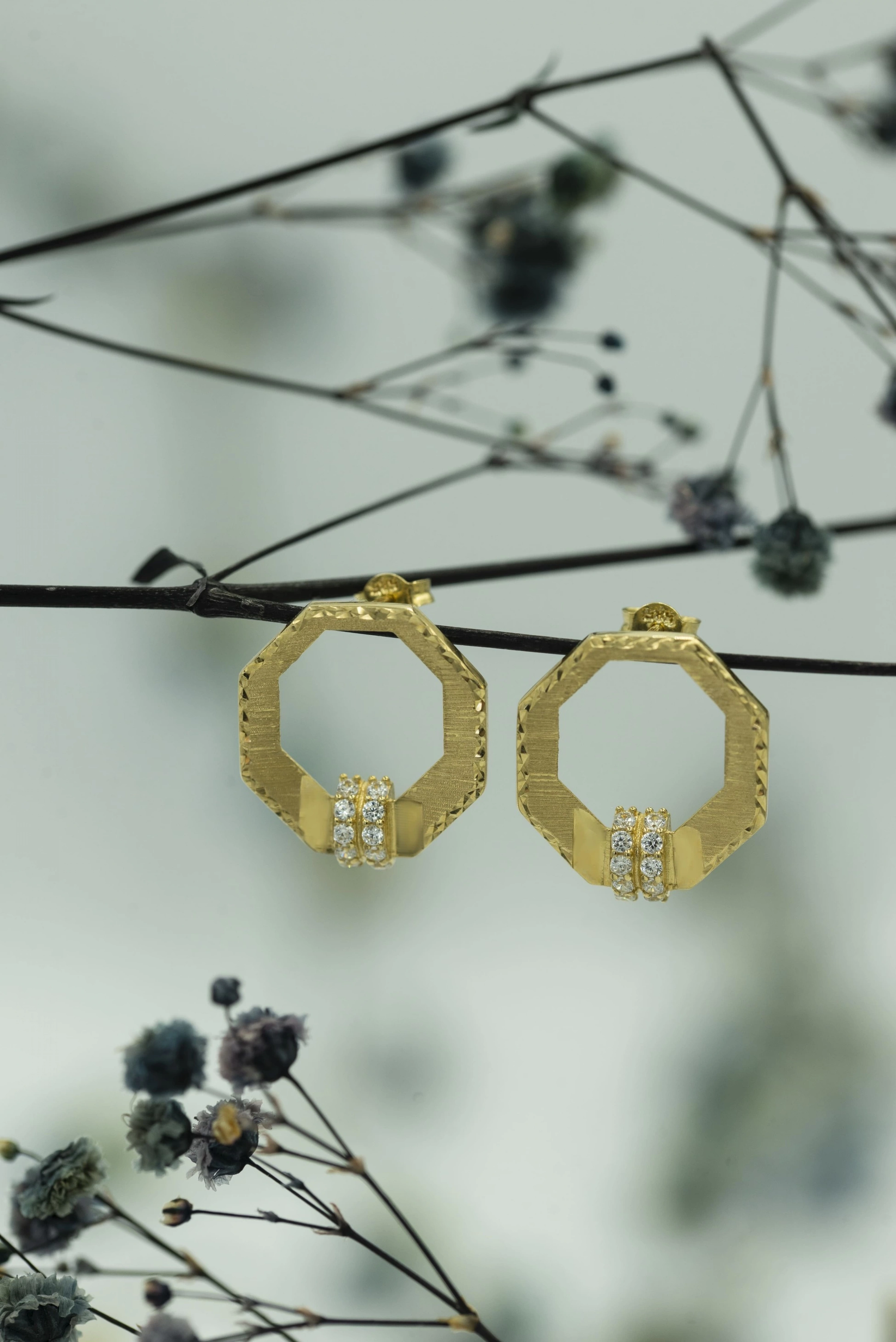 Sekizgen 14 Ayar Altın Küpe