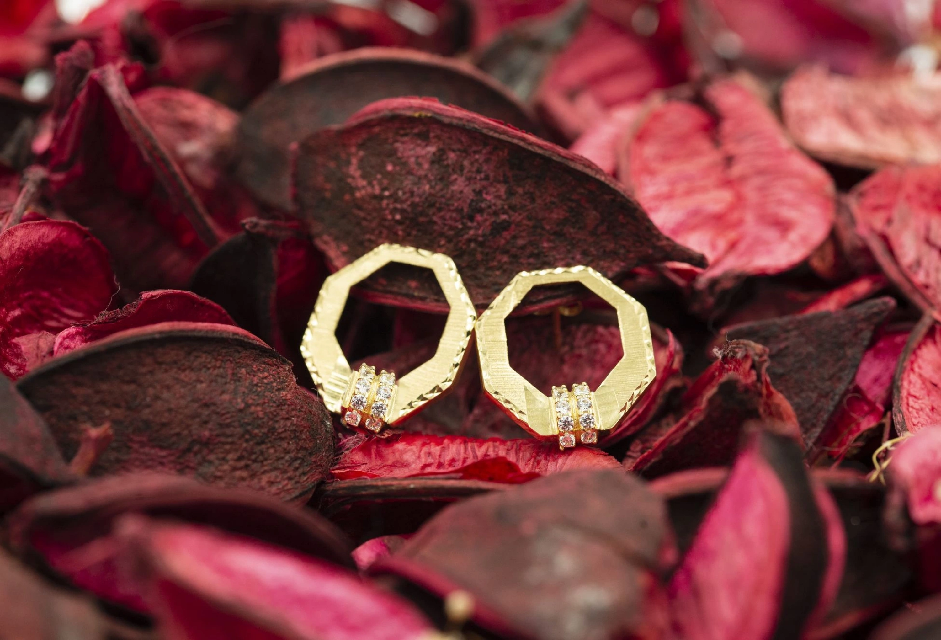 Sekizgen 14 Ayar Altın Küpe