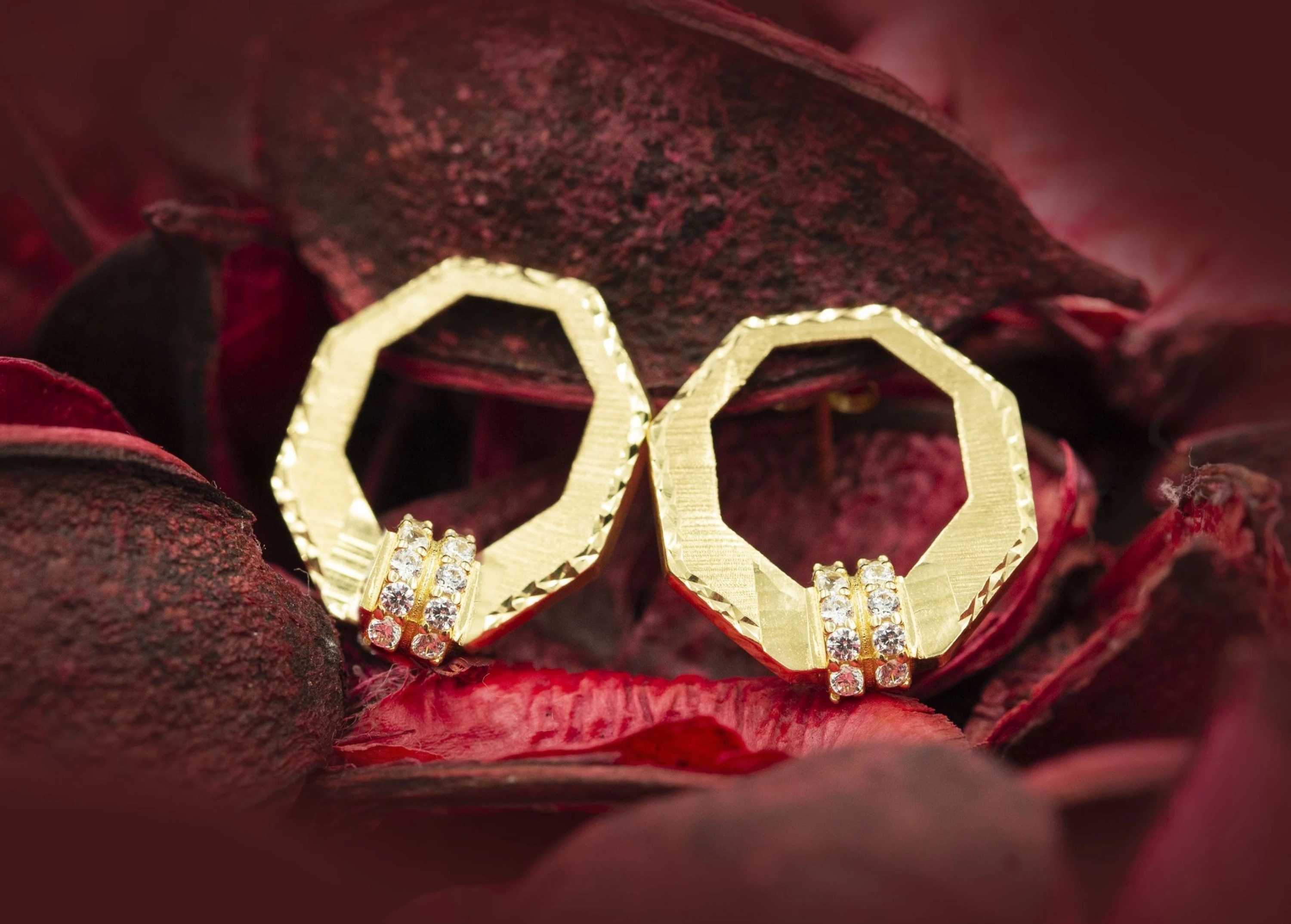 Sekizgen 14 Ayar Altın Küpe