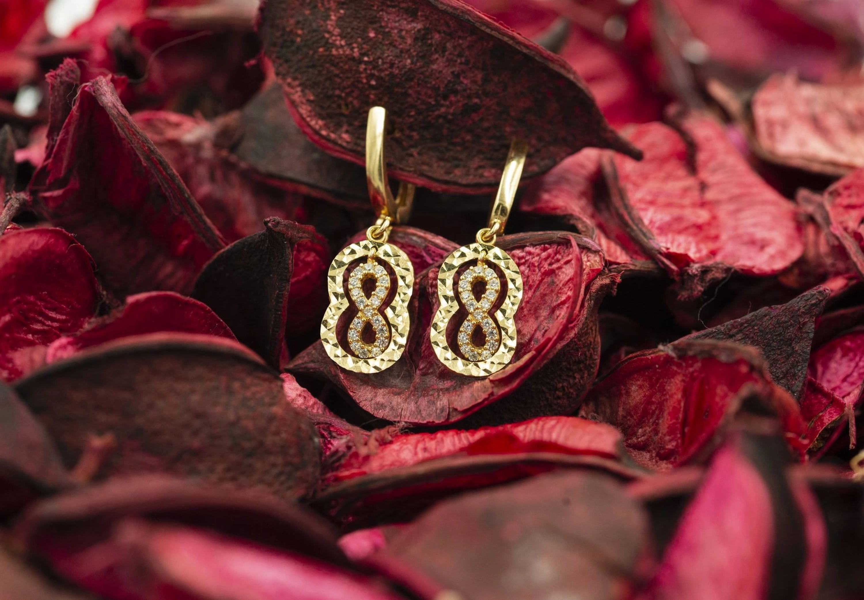 Çerçeveli Sonsuzluk Taşlı 14 Ayar Altın Küpe