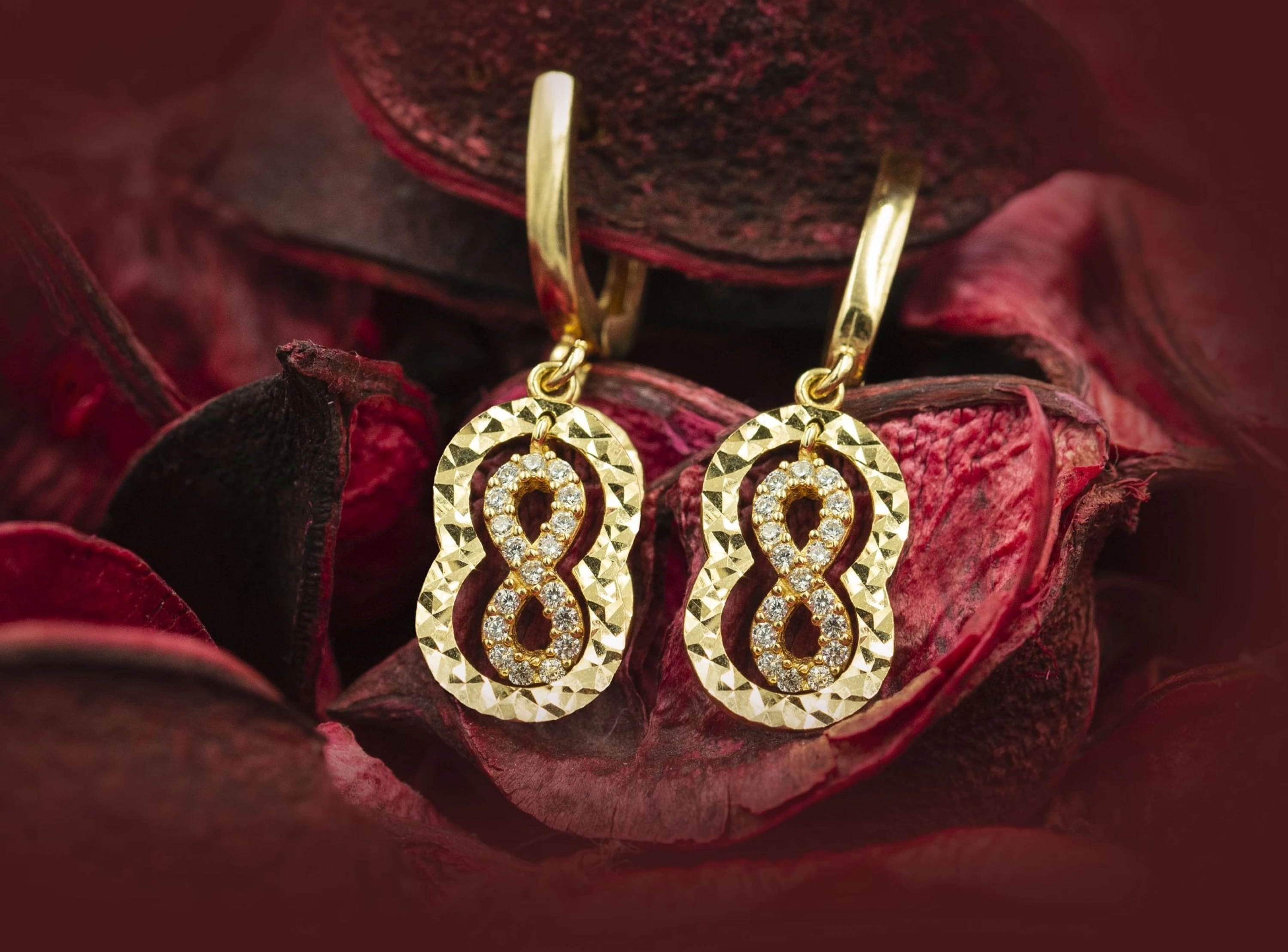 Çerçeveli Sonsuzluk Taşlı 14 Ayar Altın Küpe