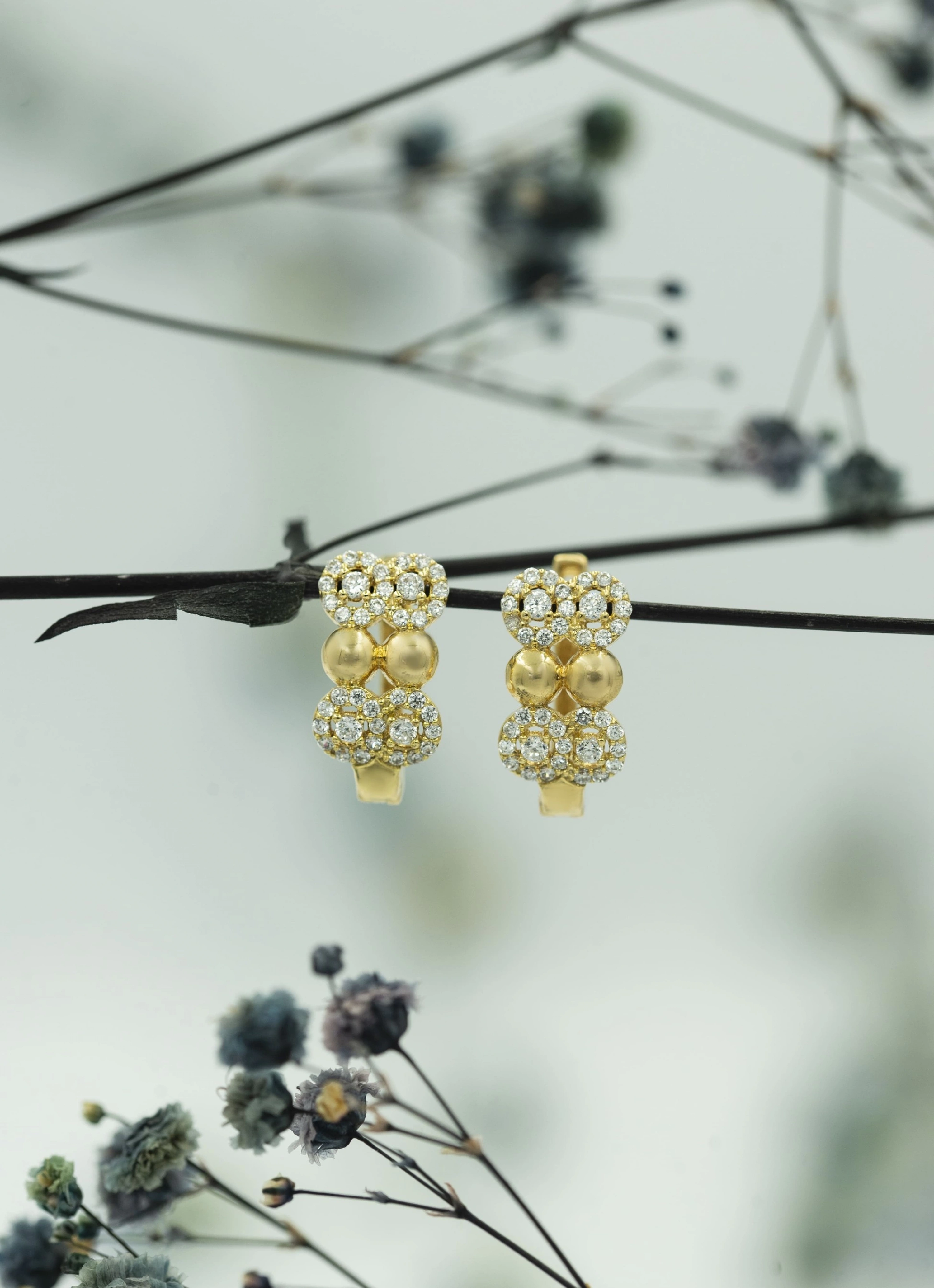 Çift Sonsuzluk Taşlı 8 Ayar Altın Küpe