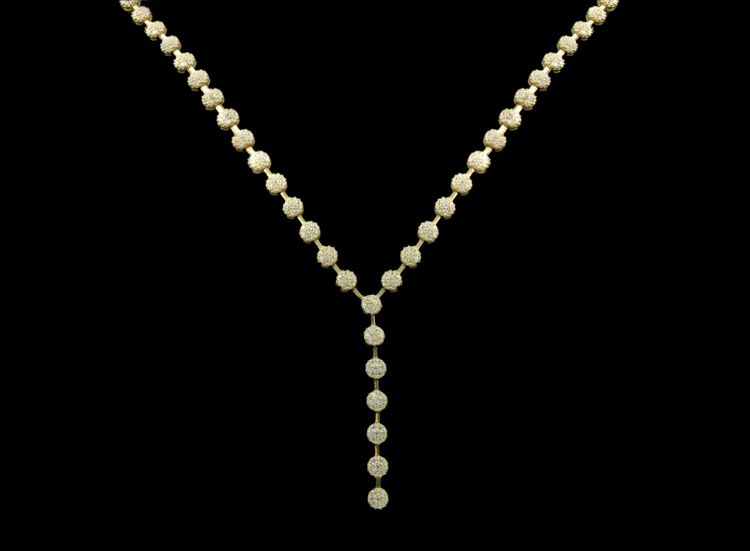 Yuvarlak Taşlı Su Yolu 14 Ayar Altın Kolye