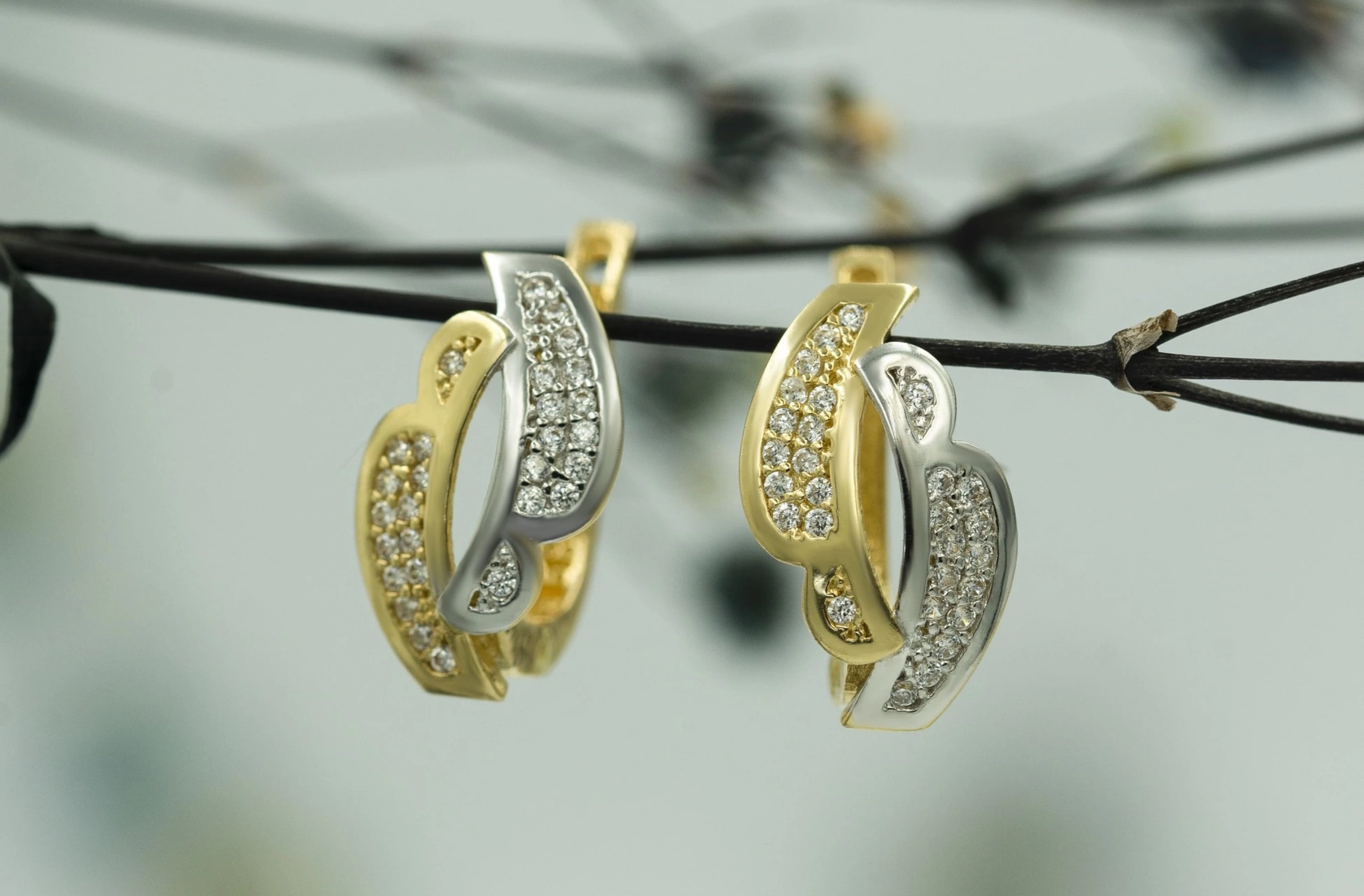 Çift Renkli 14 Ayar Altın Küpe