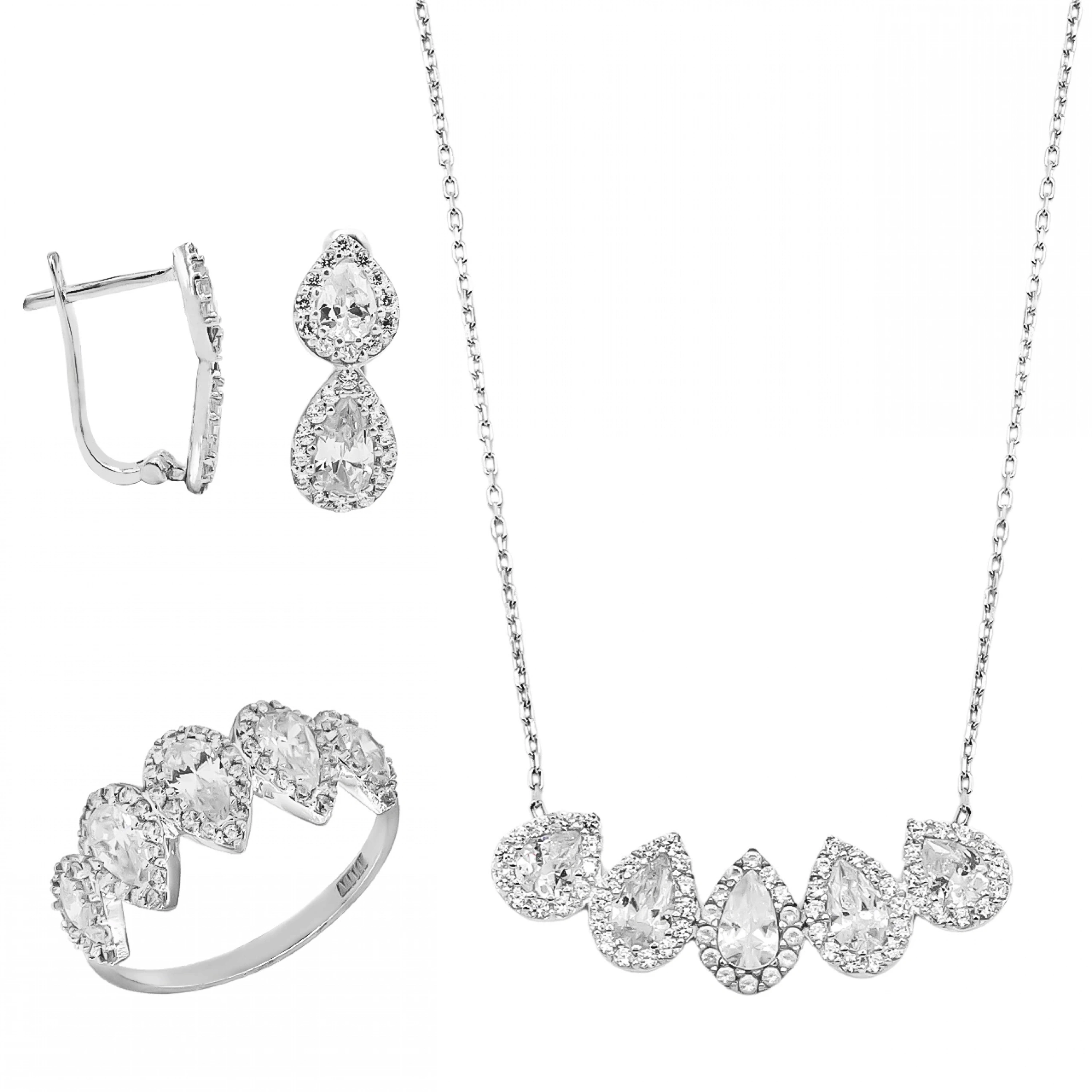 14 Ayar Beyaz Altın Damla Set