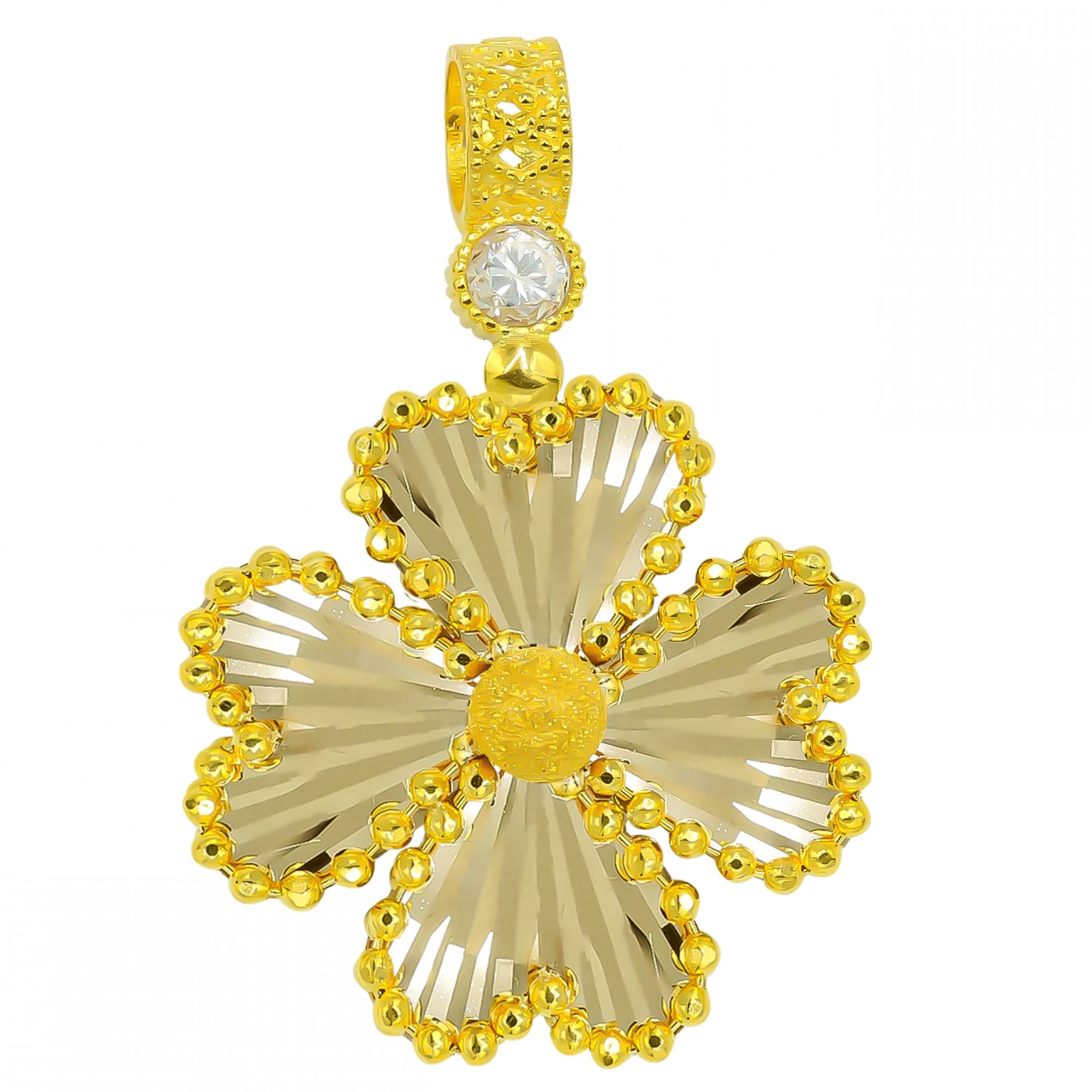 14 Ayar Sallantılı Dorika Yonca Altın Kolye Ucu