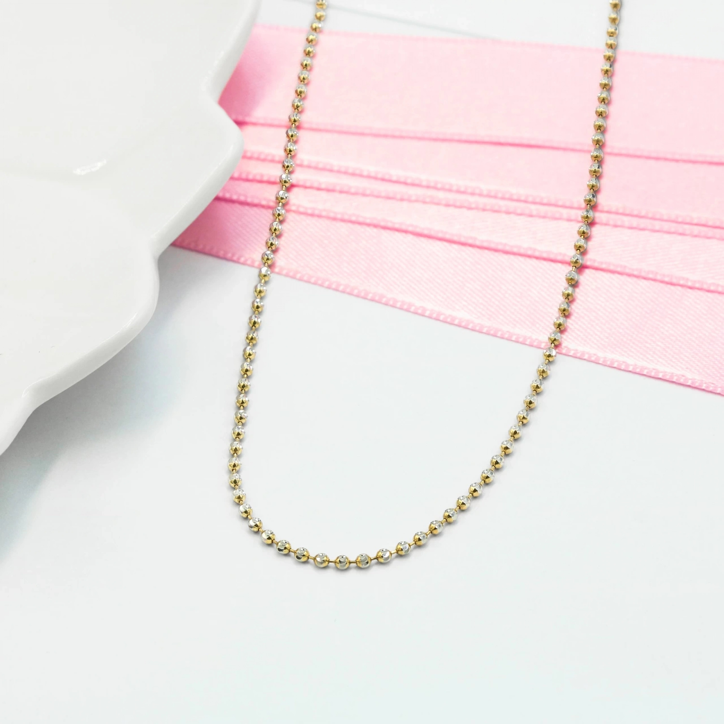 Parlak Toplu 14 Ayar Altın Zincir - 50 Cm