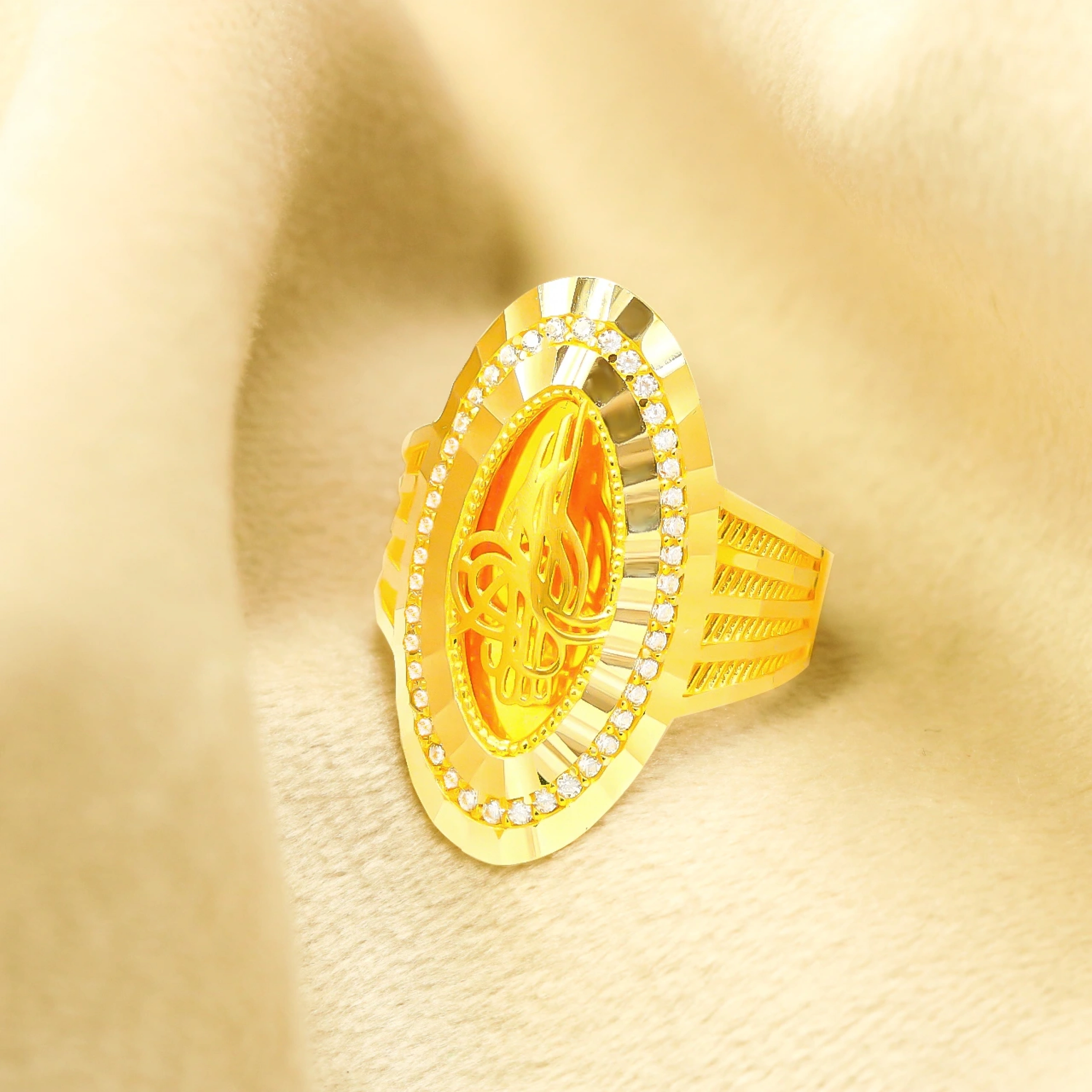 Taşlı Tuğra Model 14 Ayar Altın Yüzük