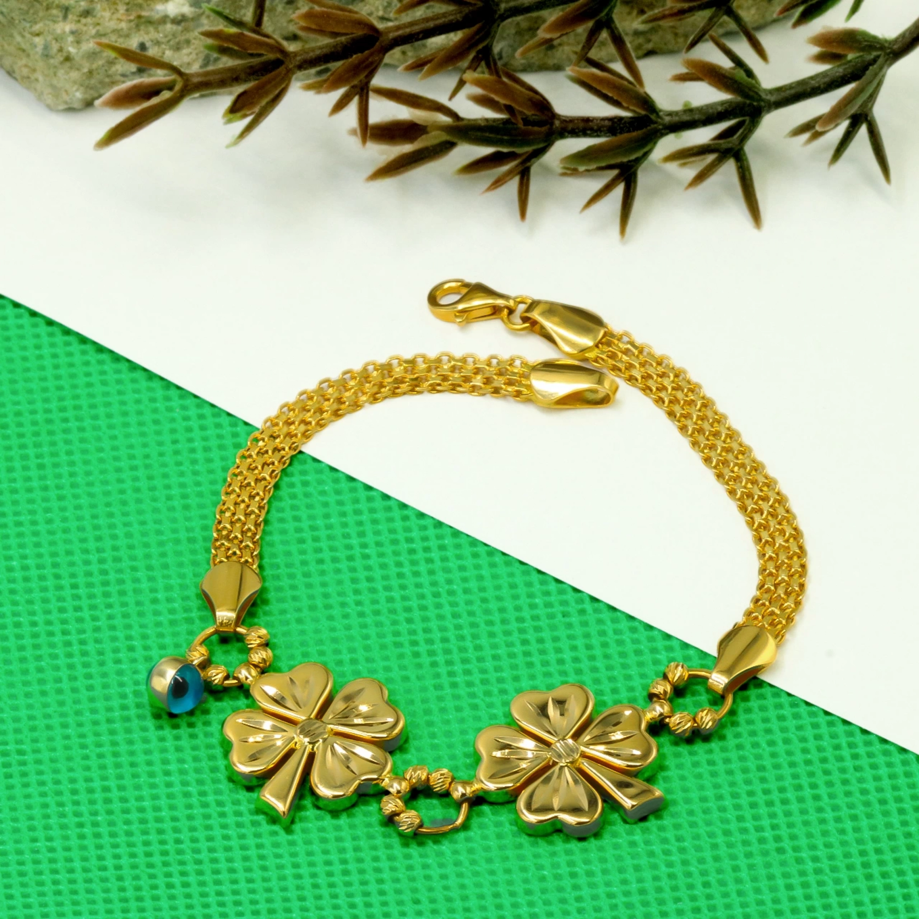 2 Yoncalı 22 Ayar Altın Bileklik