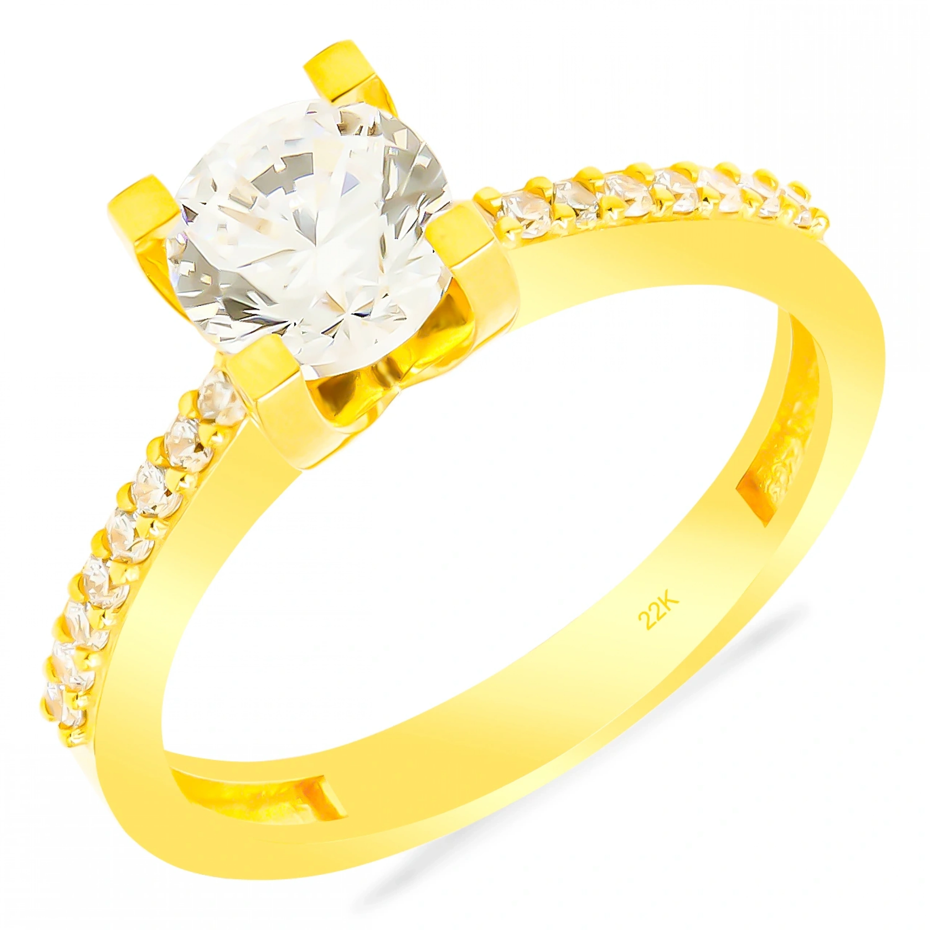 22 Ayar Kenar Taşlı Tektaş Altın Yüzük