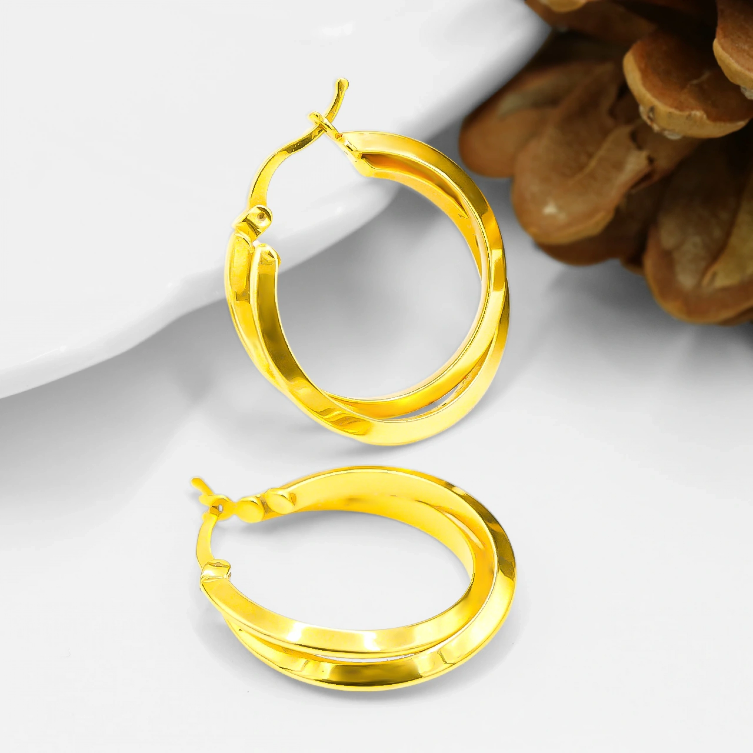 3 Boyutlu 22 Ayar Halka Altın Küpe